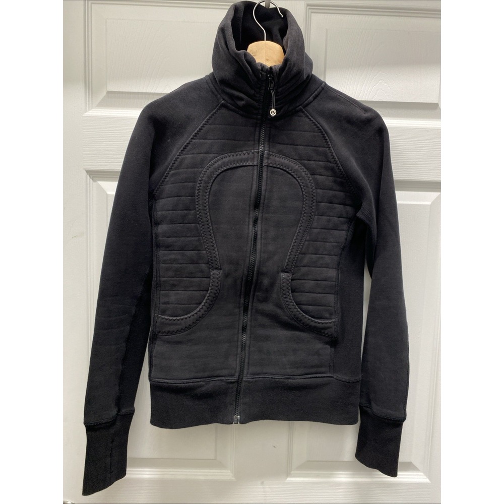 Lululemon Women's Shine Black Jacket Size 6 Full Zip, Front Pockets Stretch Side